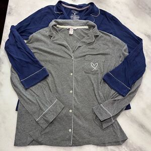 Victoria's Secret Womens Sleepwear Top Bundled Set Button Front Blue Gray L/M